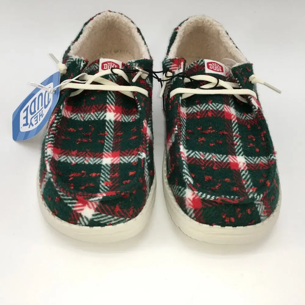 Hey Dude Wendy Confetti Plaid Cozy Loafer Womens 11 Red Green Christmas Shoe NWT